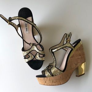 Miu Miu Glitter Wedge Platform Sandal -Sold Out